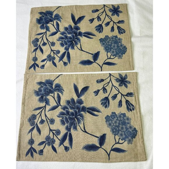 Williams Sonoma Blue Floral Placemats Set of 4  Botanical Print Cotton - Picture 1 of 5
